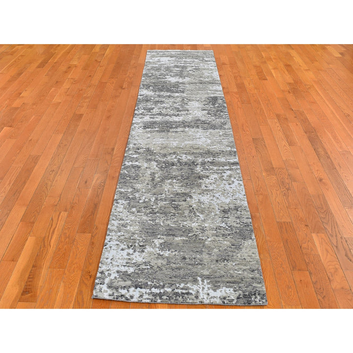 2'6" x 12'0" New Hand Knotted Grey Wool Runner Oriental Rug - MOA10266548