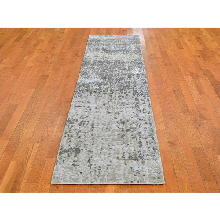 2'5" x 10'3" New Hand Knotted Grey Wool Runner Oriental Rug - MOA10266553