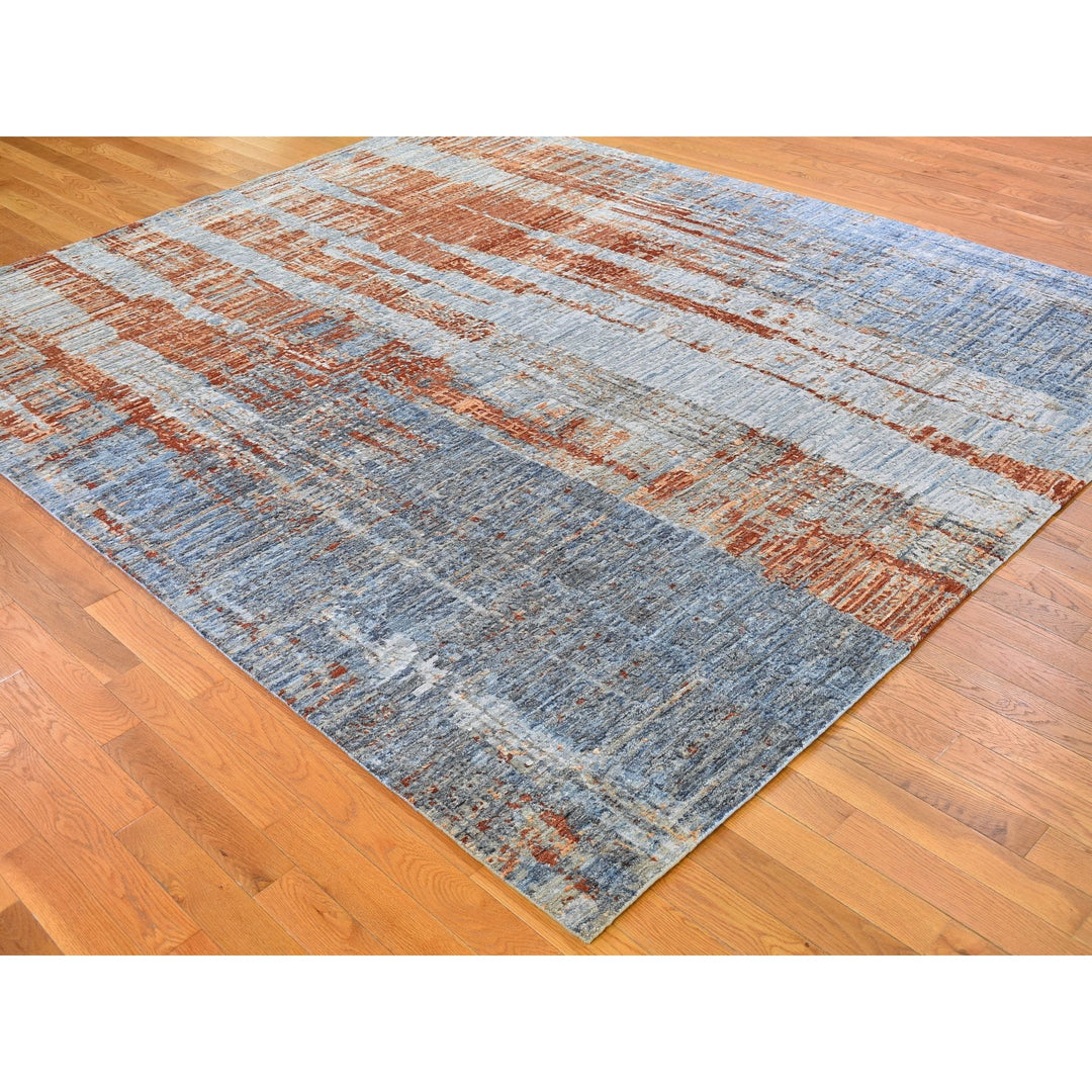 8'1" x 10'1" New Hand Knotted Grey Wool & Silk Rectangle Oriental Rug - MOA10266571