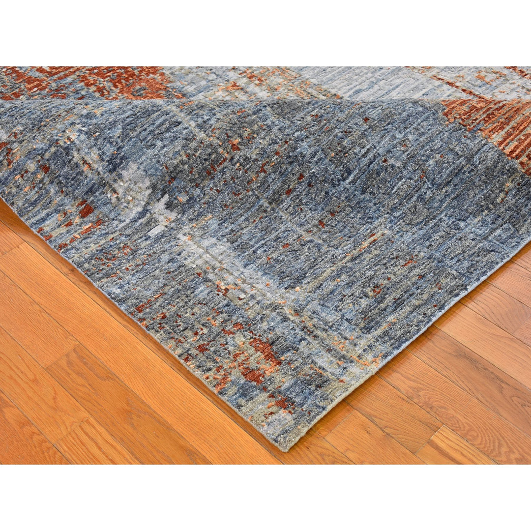 8'1" x 10'1" New Hand Knotted Grey Wool & Silk Rectangle Oriental Rug - MOA10266571