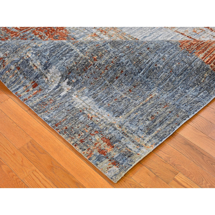 8'1" x 10'1" New Hand Knotted Grey Wool & Silk Rectangle Oriental Rug - MOA10266571