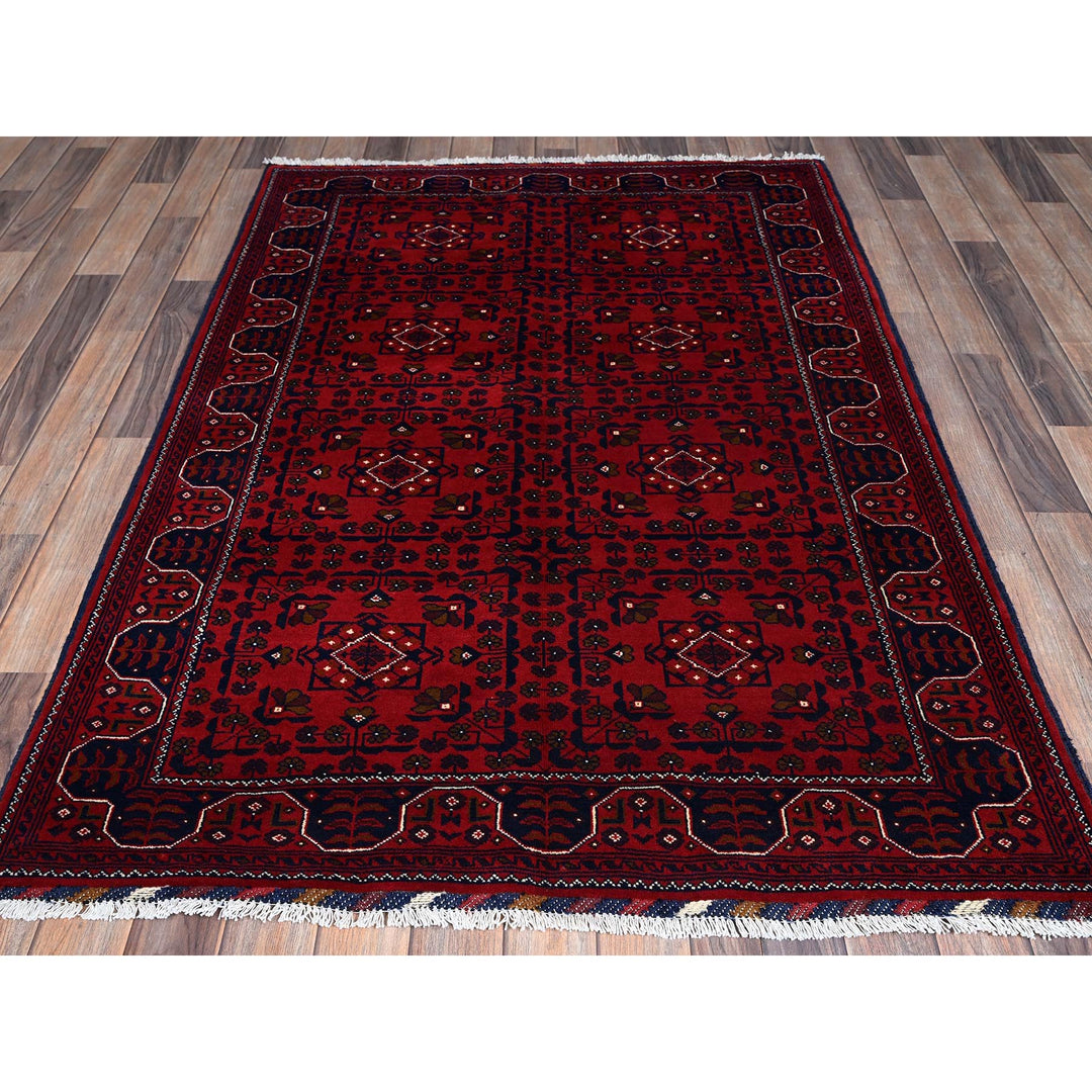 4'1" x 5'10" New Hand Knotted Red Wool Rectangle Oriental Rug - MOA102665