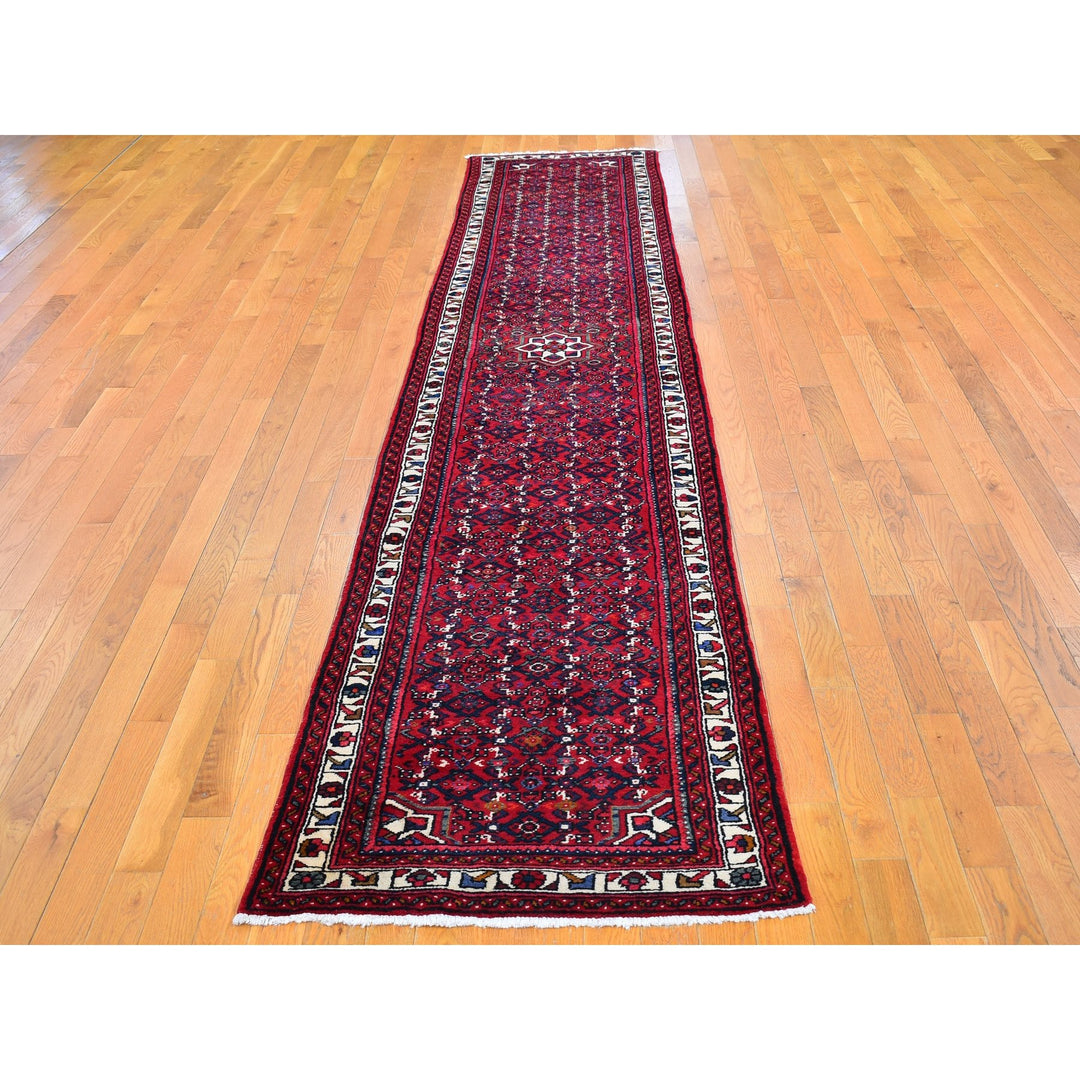 2'8" x 13'3" Vintage Hand Knotted Red Wool Runner Oriental Rug - MOA10266605