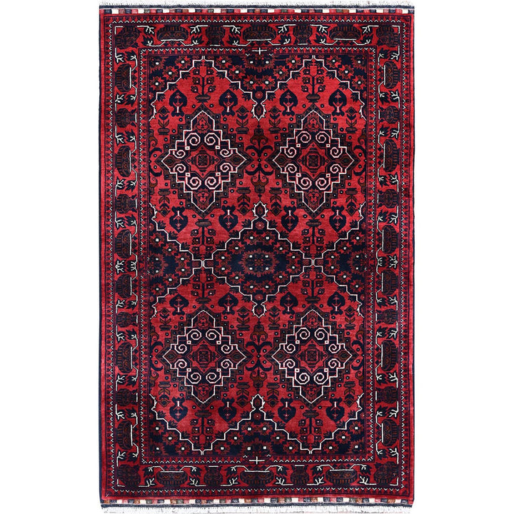 3'10" x 6'0" New Hand Knotted Red Wool Rectangle Oriental Rug - MOA102666
