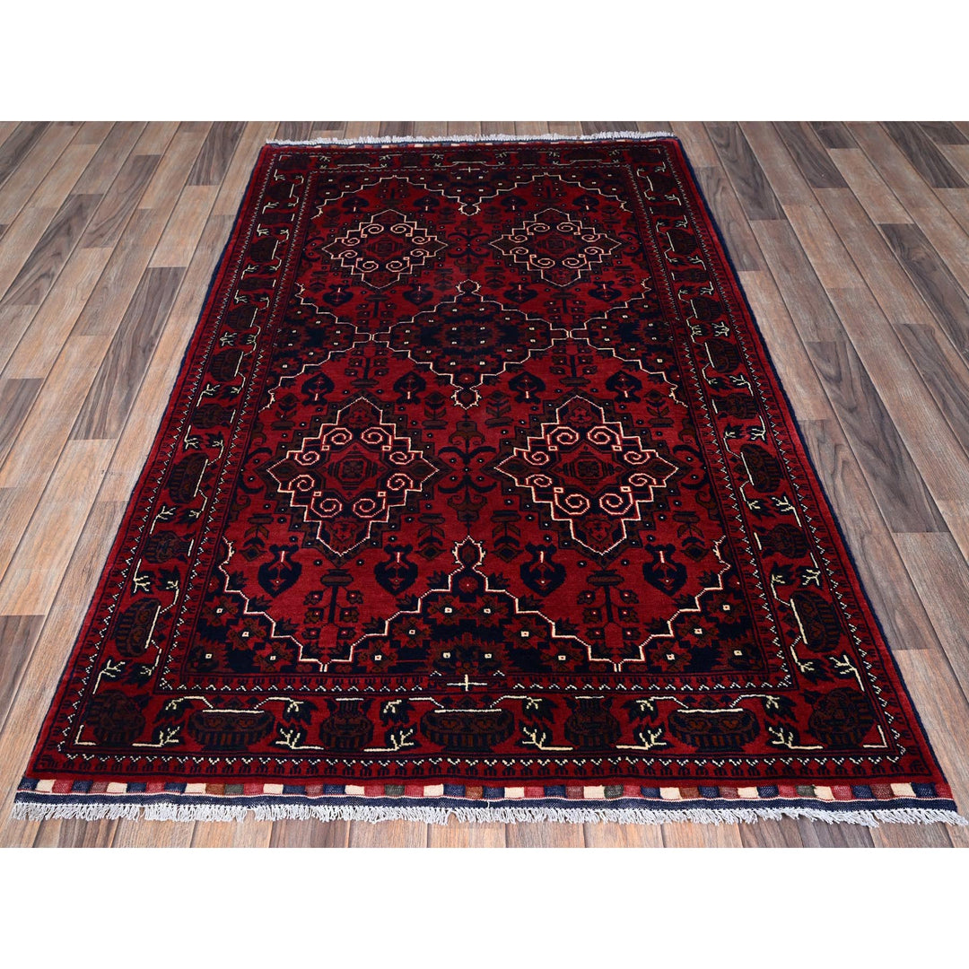 3'10" x 6'0" New Hand Knotted Red Wool Rectangle Oriental Rug - MOA102666
