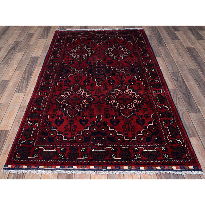 3'10" x 6'0" New Hand Knotted Red Wool Rectangle Oriental Rug - MOA102666