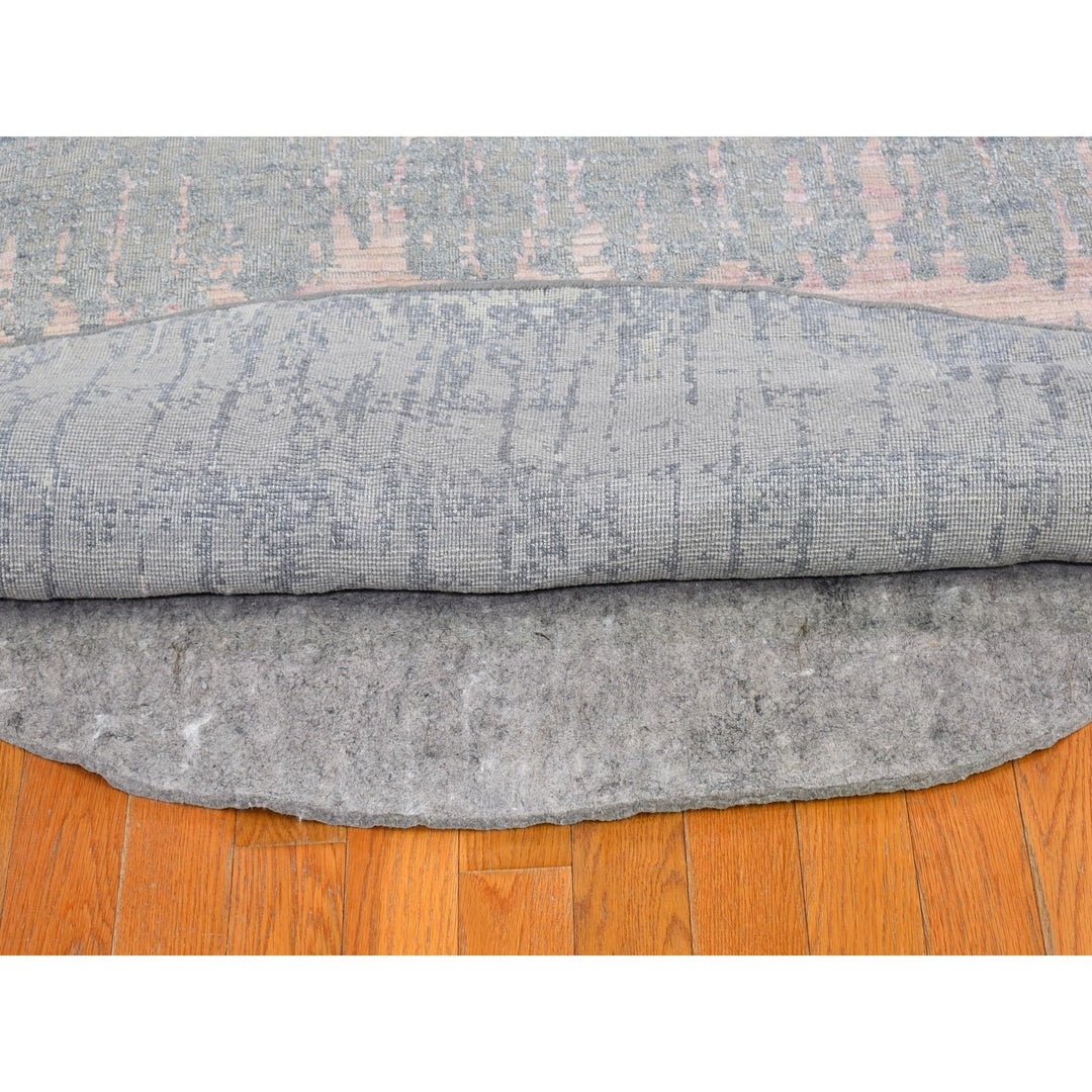 12'0" x 12'0" New Hand Knotted Grey Wool & Silk Round Oriental Rug - MOA10266700