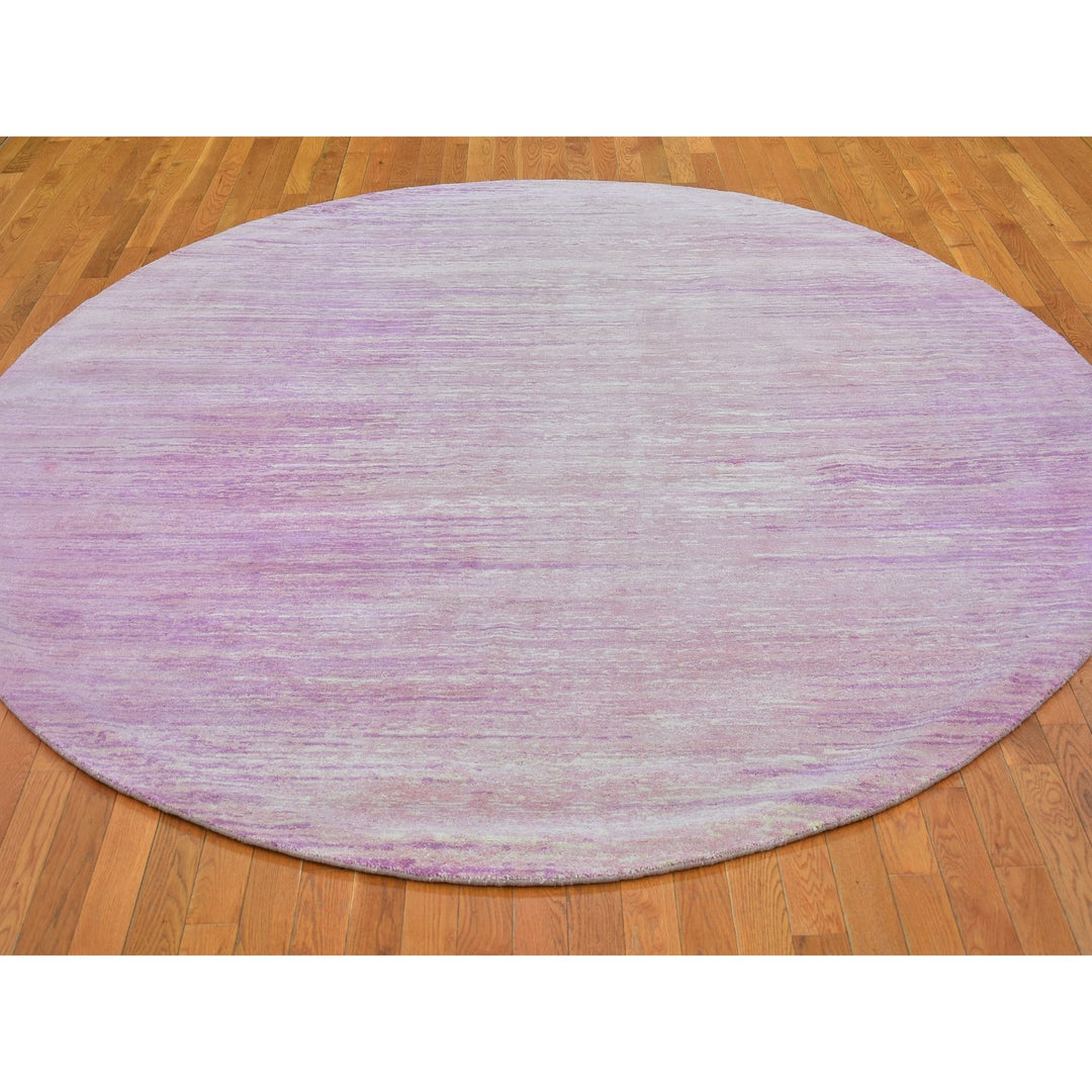 9'0" x 9'0" New Hand Knotted Pink Wool Round Oriental Rug - MOA10266702