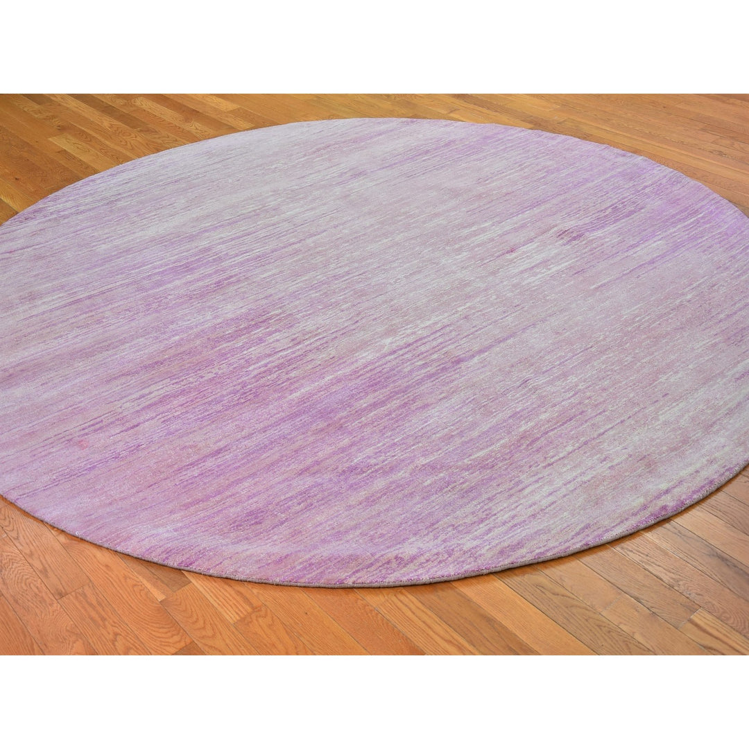 9'0" x 9'0" New Hand Knotted Pink Wool Round Oriental Rug - MOA10266702