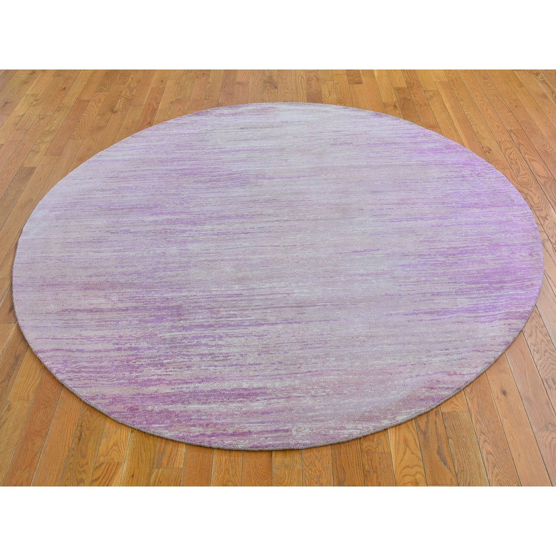 7'0" x 7'0" New Hand Knotted Pink Wool Round Oriental Rug - MOA10266705