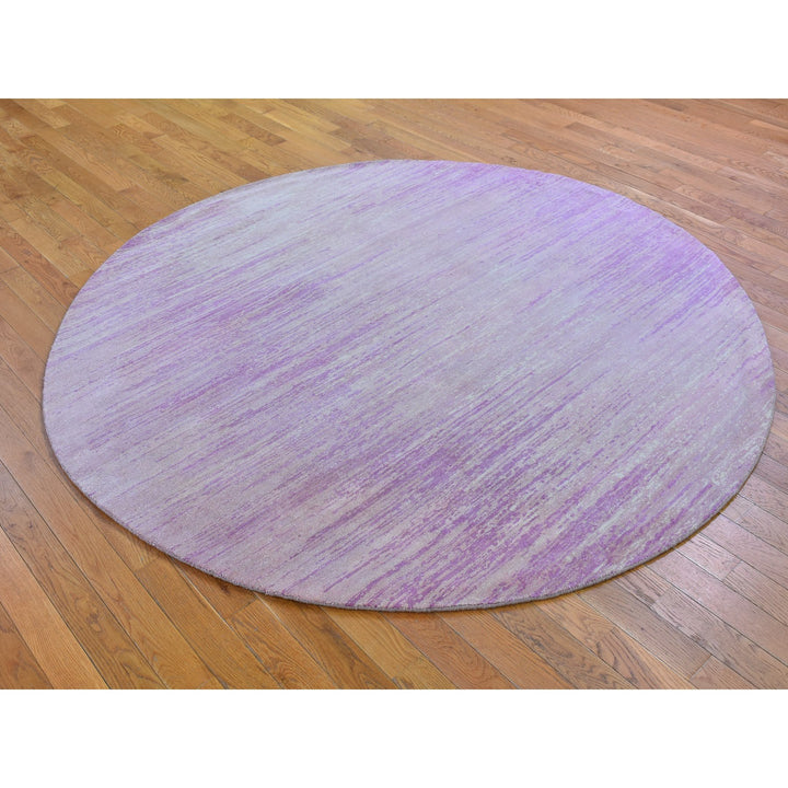 7'0" x 7'0" New Hand Knotted Pink Wool Round Oriental Rug - MOA10266705