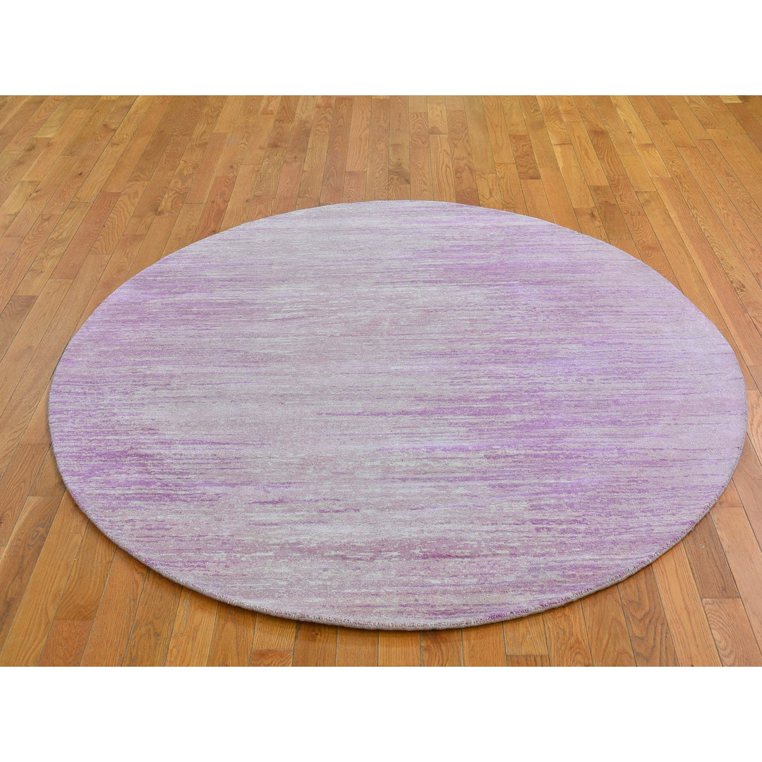 6'2" x 6'2" New Hand Knotted Pink Wool Round Oriental Rug - MOA10266706