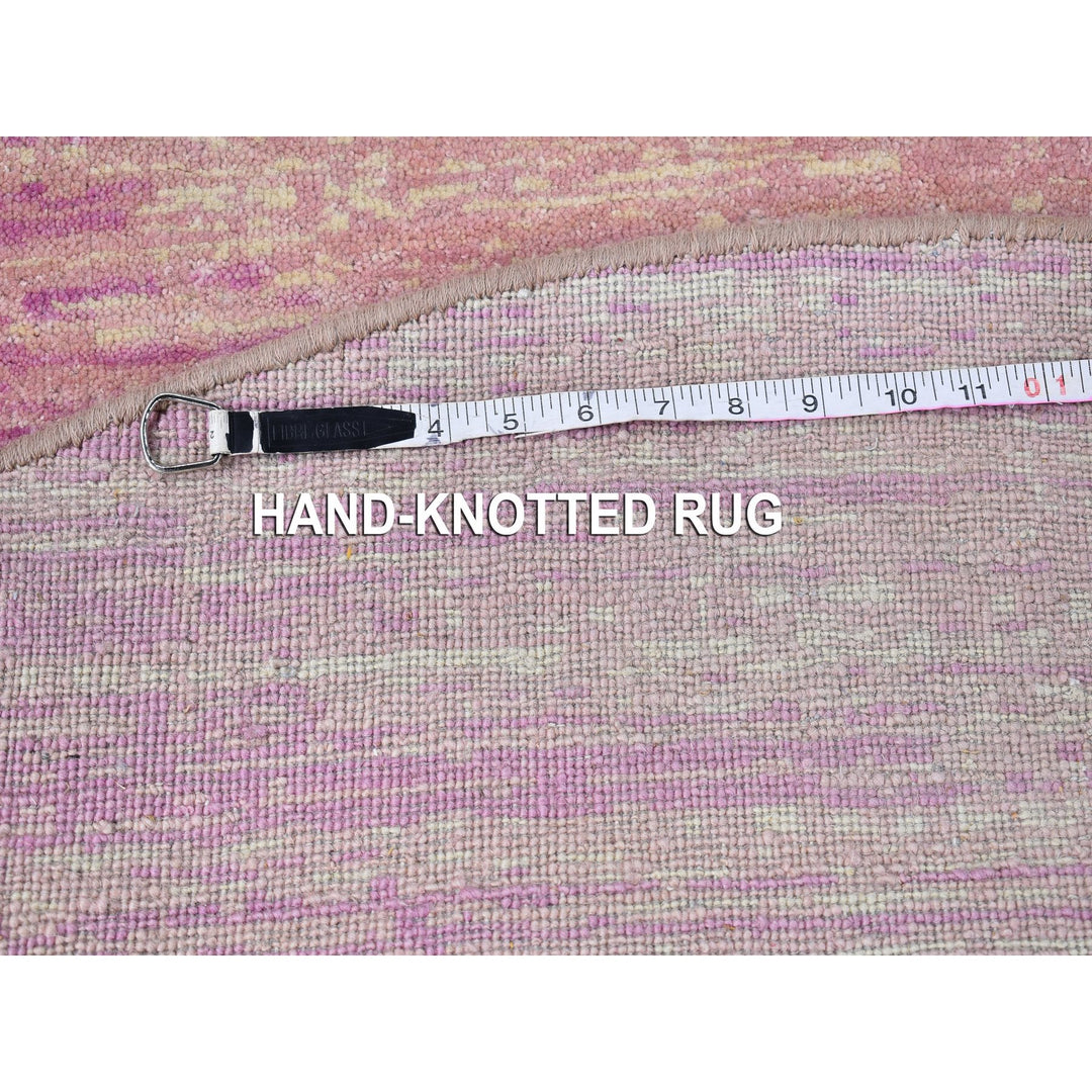 6'2" x 6'2" New Hand Knotted Pink Wool Round Oriental Rug - MOA10266706