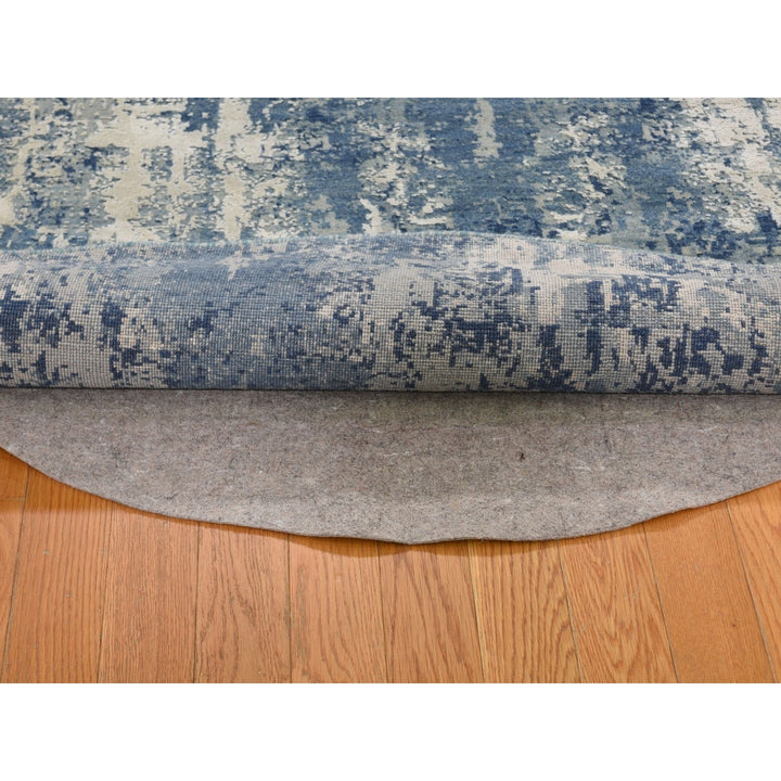 6'2" x 6'2" New Hand Knotted Blue Wool & Pure Silk Round Oriental Rug - MOA10266717