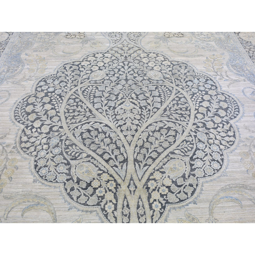 11'10" x 16'0" New Hand Knotted Ivory Wool & Silk Rectangle Oriental Rug - MOA10266735