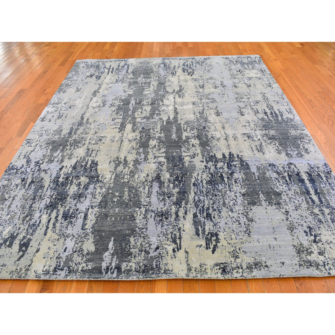 8'2" x 10'2" New Hand Knotted Grey Wool & Silk Rectangle Oriental Rug - MOA10266741