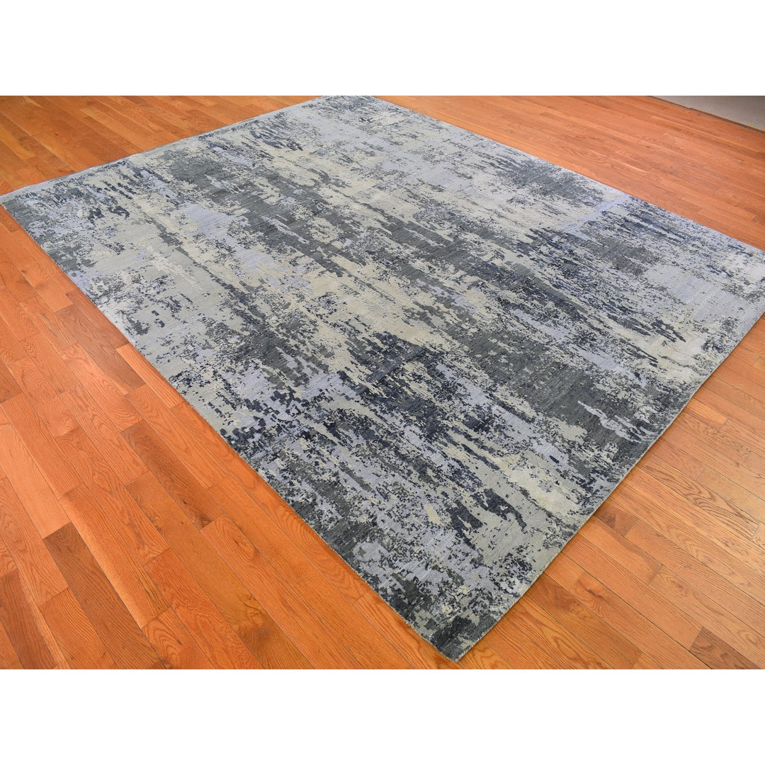 8'2" x 10'2" New Hand Knotted Grey Wool & Silk Rectangle Oriental Rug - MOA10266741