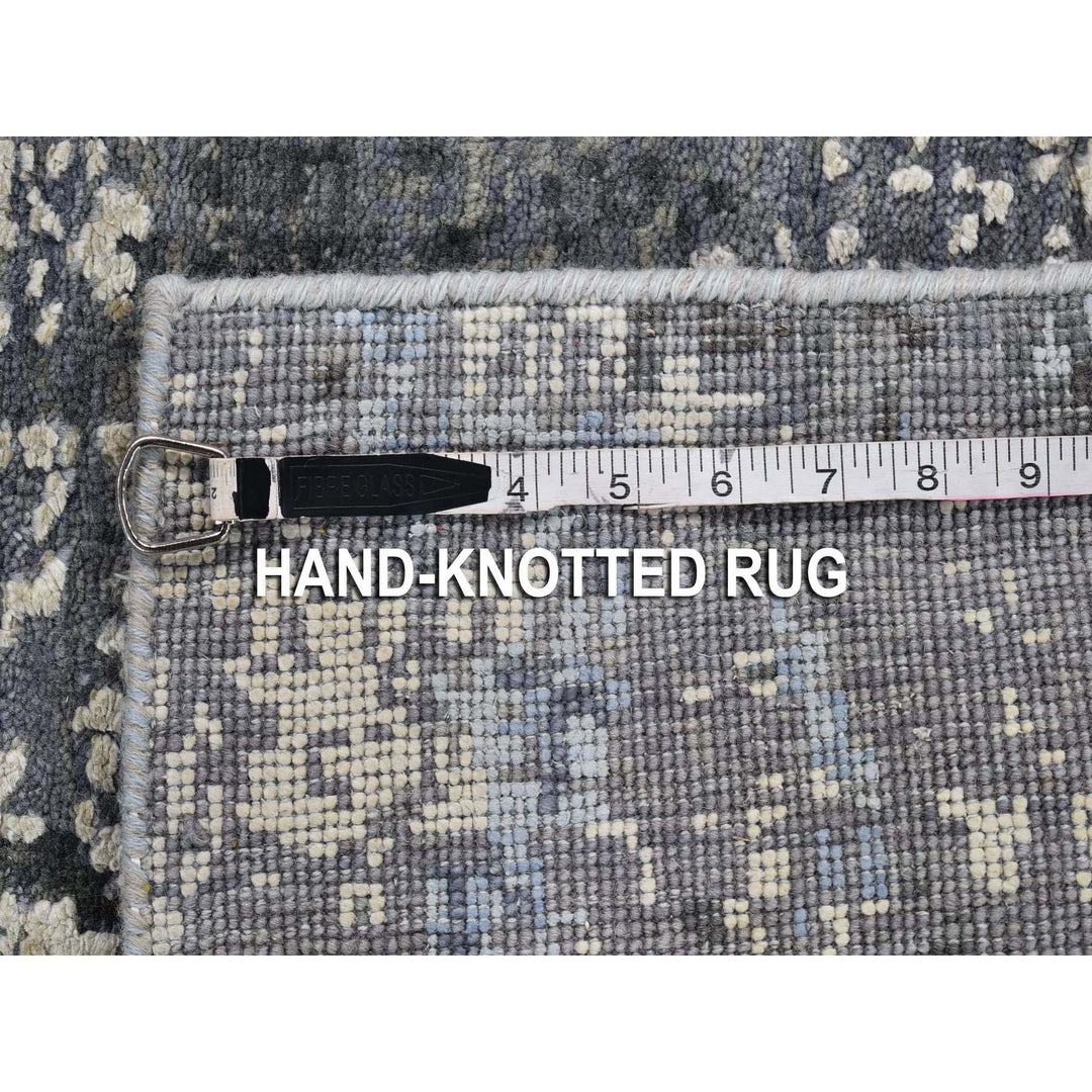 2'7" x 10'3" New Hand Knotted Grey Wool & Silk Runner Oriental Rug - MOA10266774