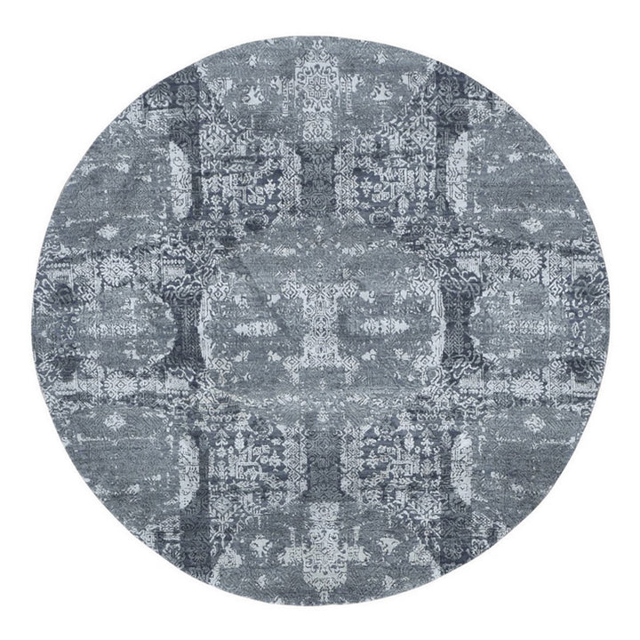 6'1" x 6'1" New Hand Knotted Grey Wool & Silk Round Oriental Rug - MOA10266778