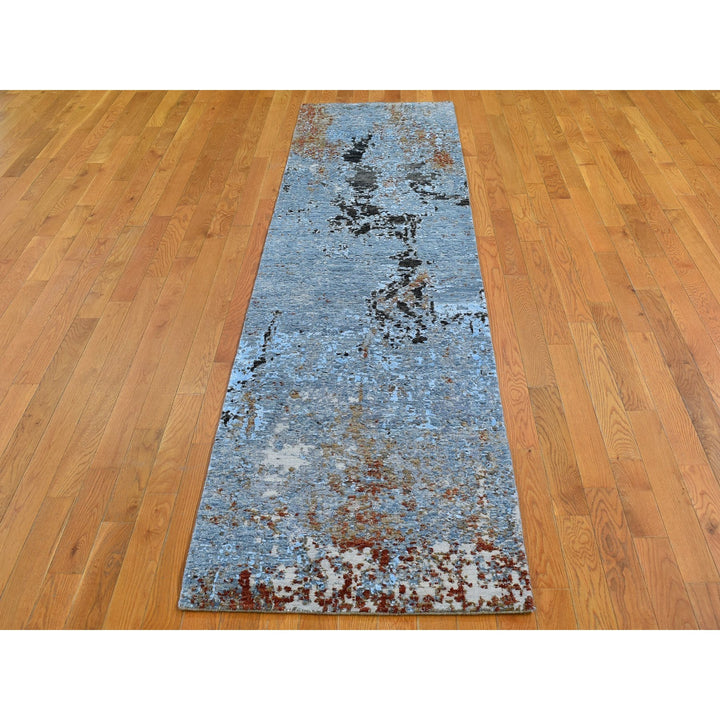 2'6" x 10'3" New Hand Knotted Blue Wool Runner Oriental Rug - MOA10266792