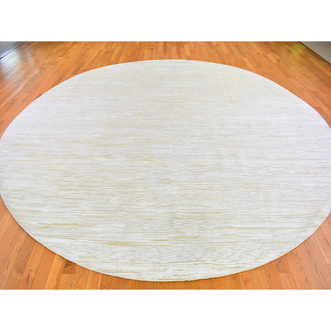 12'0" x 12'0" New Hand Knotted Ivory Wool & Silk Round Oriental Rug - MOA10266798