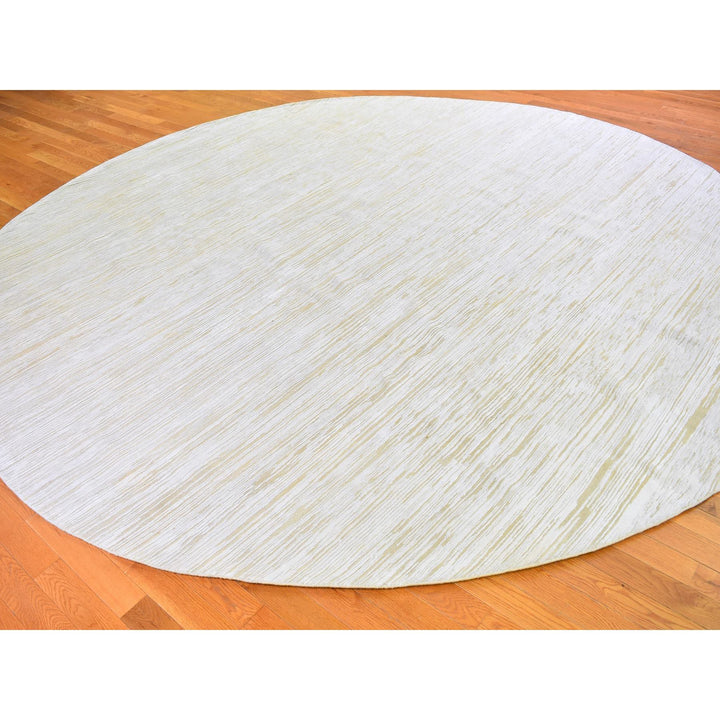 12'0" x 12'0" New Hand Knotted Ivory Wool & Silk Round Oriental Rug - MOA10266798