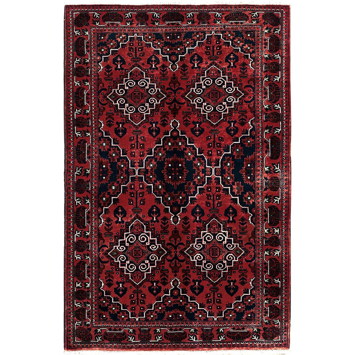 3'10" x 5'11" New Hand Knotted Red Wool Rectangle Oriental Rug - MOA102667