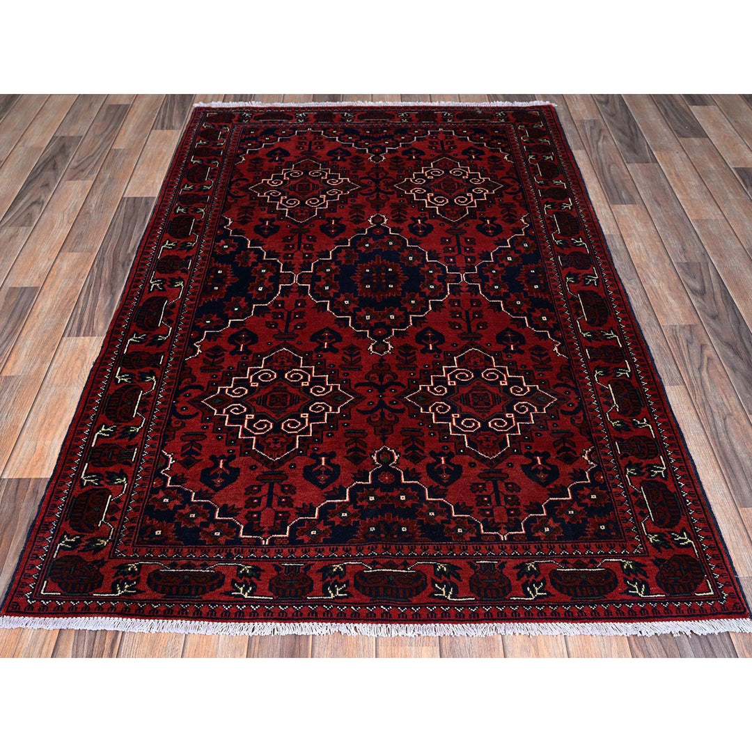 3'10" x 5'11" New Hand Knotted Red Wool Rectangle Oriental Rug - MOA102667