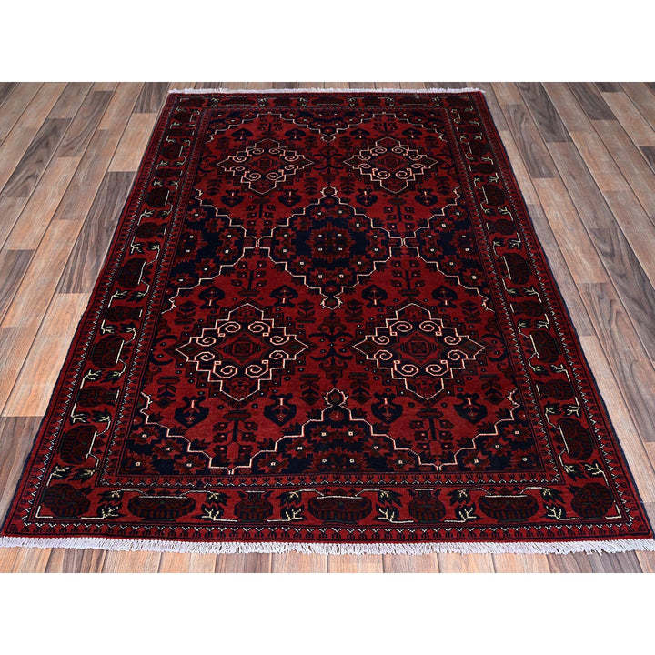 3'10" x 5'11" New Hand Knotted Red Wool Rectangle Oriental Rug - MOA102667
