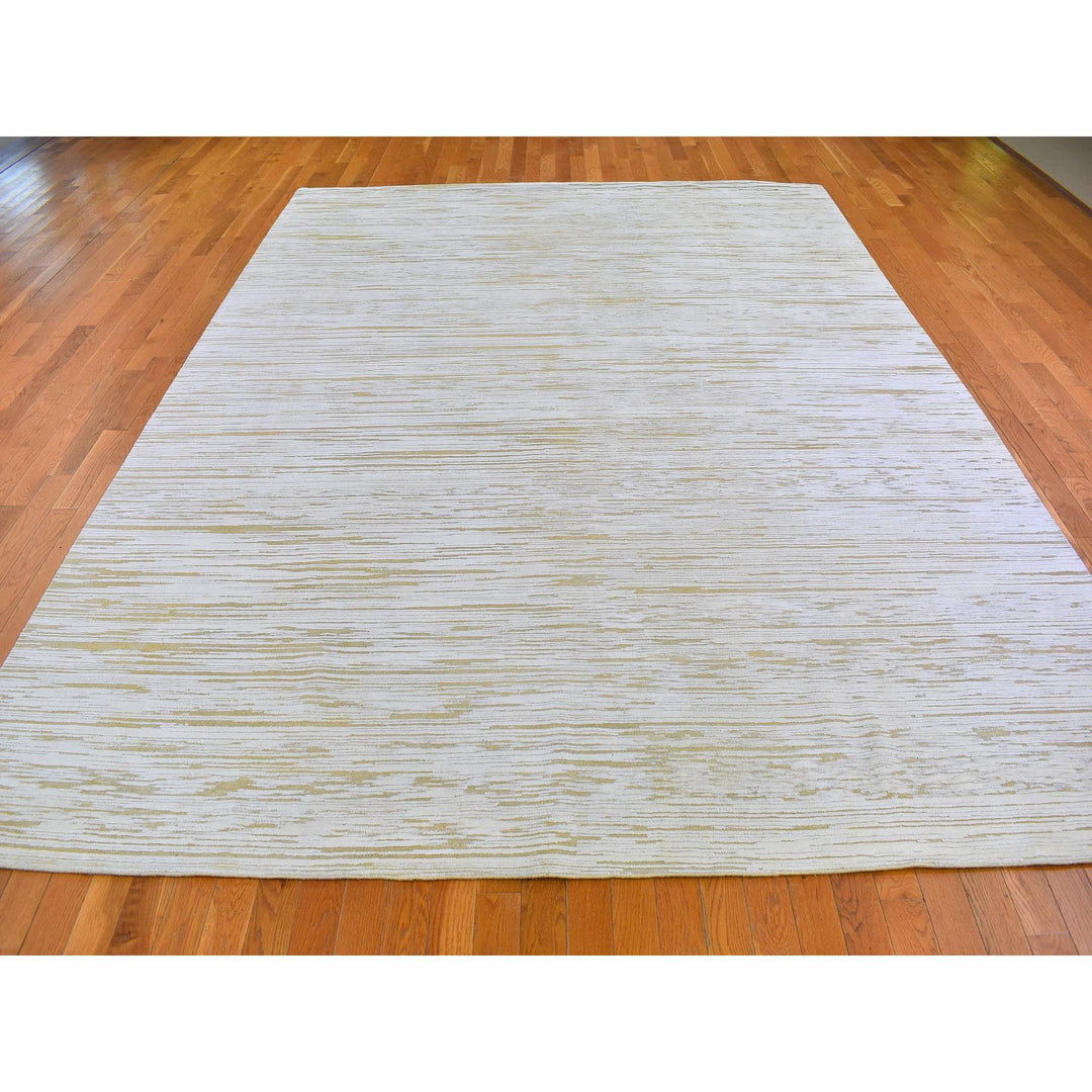 9'2" x 12'3" New Hand Knotted Ivory Wool & Silk Rectangle Oriental Rug - MOA10266802