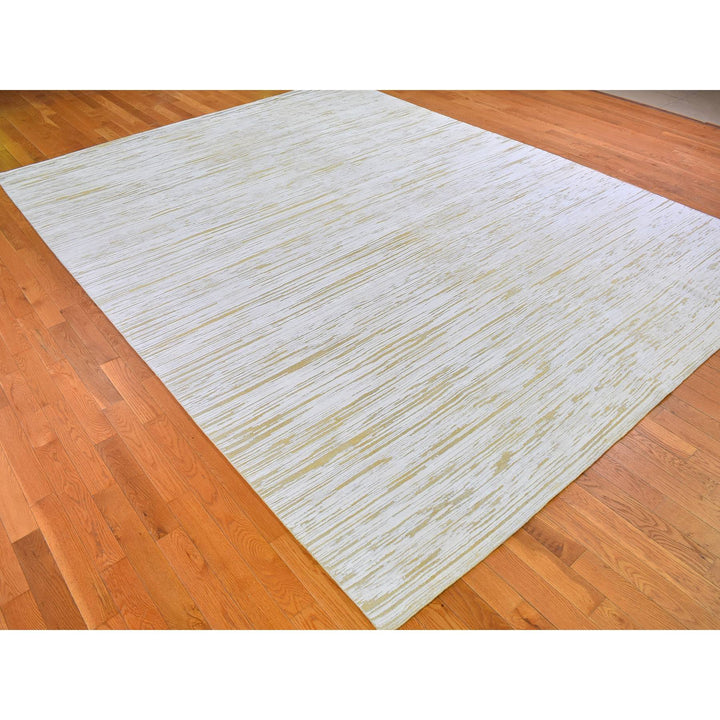 9'2" x 12'3" New Hand Knotted Ivory Wool & Silk Rectangle Oriental Rug - MOA10266802