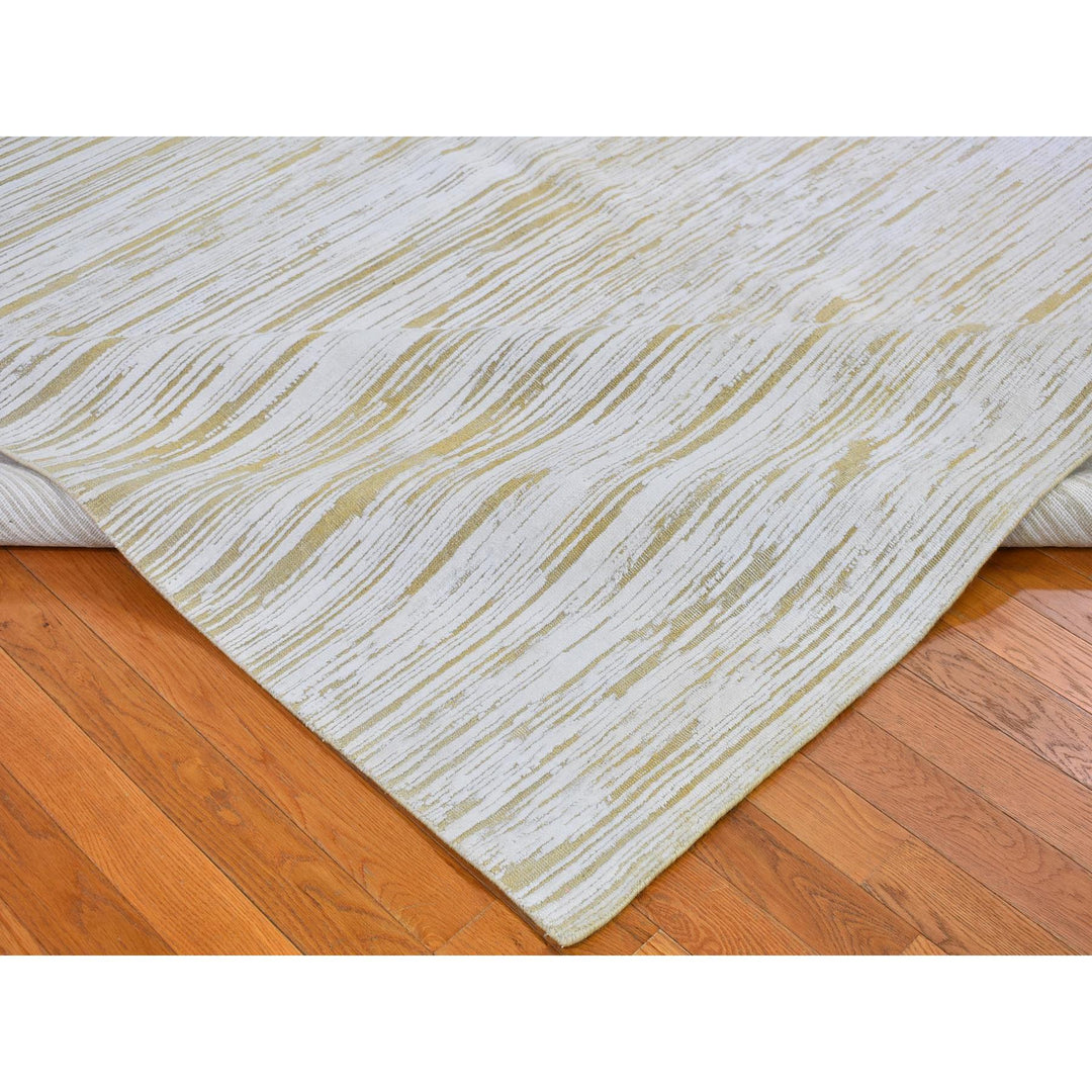 9'2" x 12'3" New Hand Knotted Ivory Wool & Silk Rectangle Oriental Rug - MOA10266802