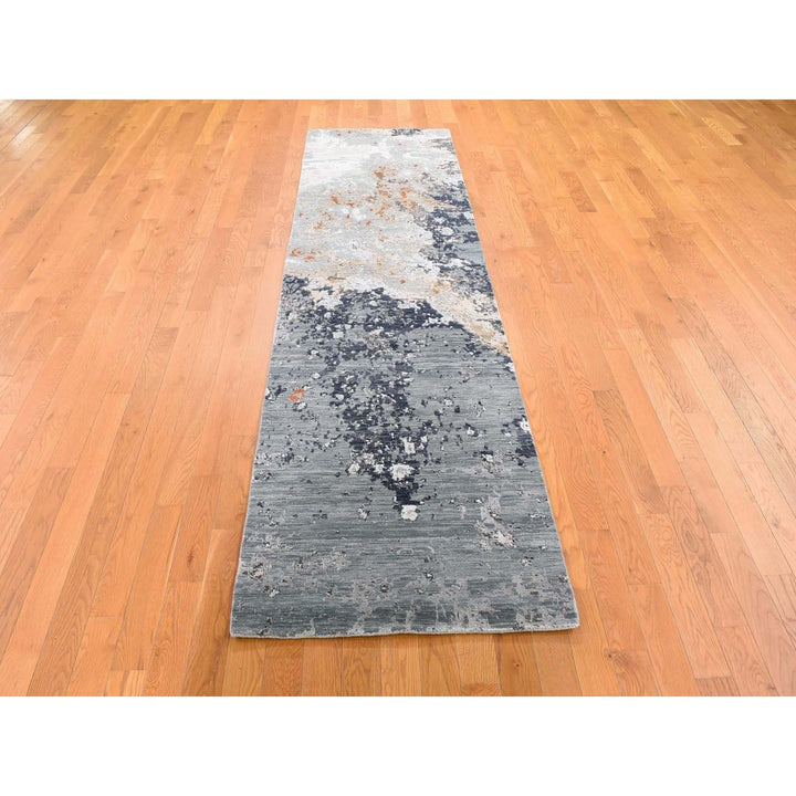 2'6" x 10'1" New Hand Knotted Grey Wool Runner Oriental Rug - MOA10266864