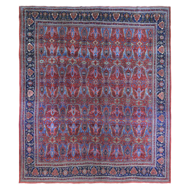 12'5" x 13'9" Vintage Hand Knotted Red Wool Rectangle Oriental Rug - MOA10266865