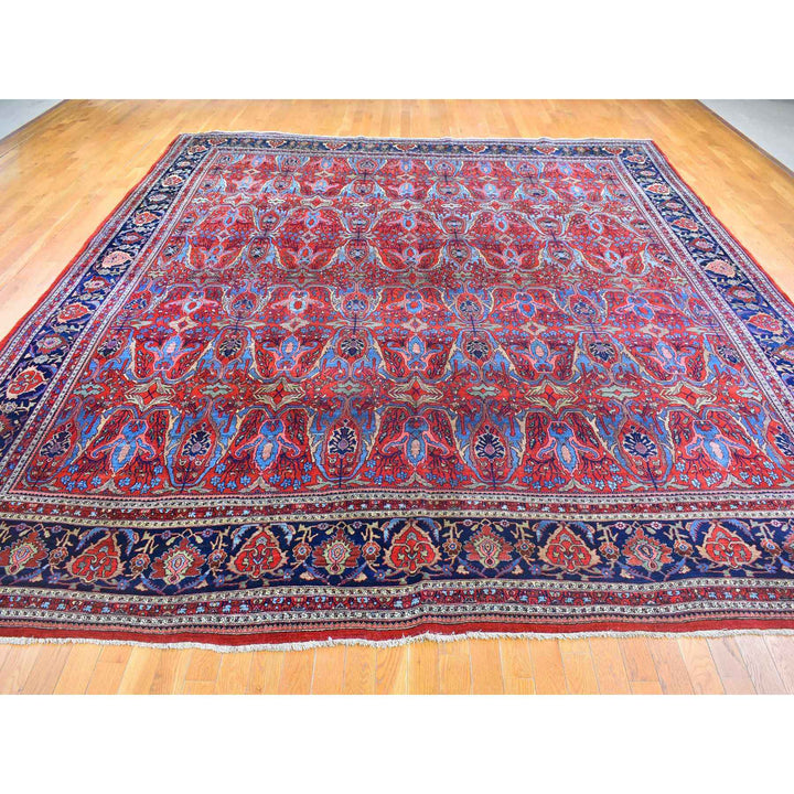 12'5" x 13'9" Vintage Hand Knotted Red Wool Rectangle Oriental Rug - MOA10266865