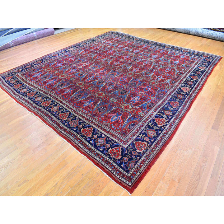 12'5" x 13'9" Vintage Hand Knotted Red Wool Rectangle Oriental Rug - MOA10266865