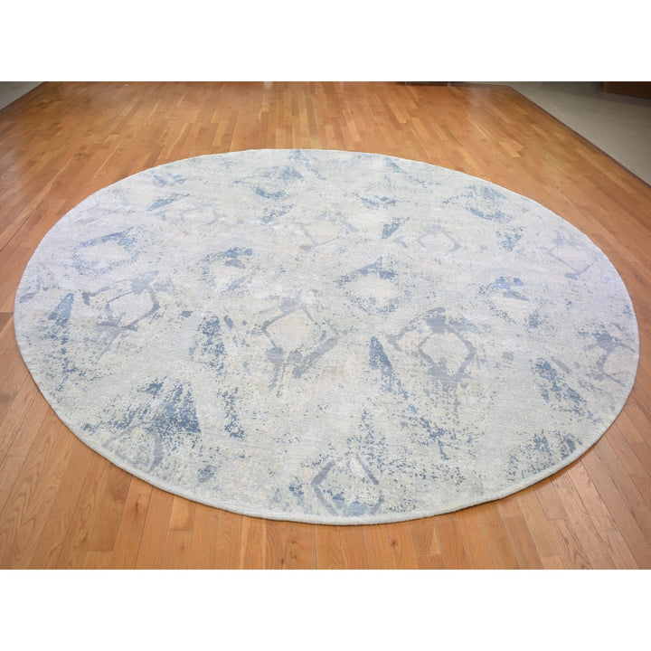 12'0" x 12'0" New Hand Knotted Ivory Wool & Silk Round Oriental Rug - MOA10266867