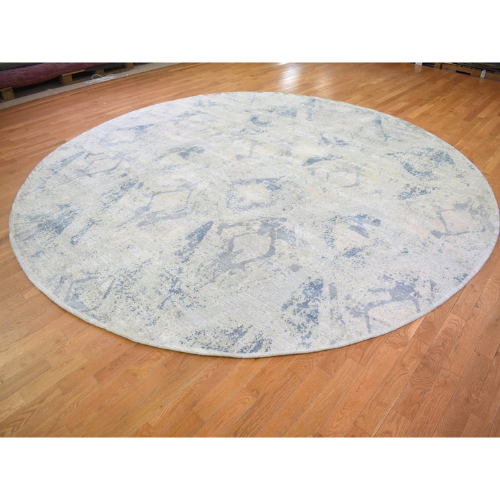 12'0" x 12'0" New Hand Knotted Ivory Wool & Silk Round Oriental Rug - MOA10266867