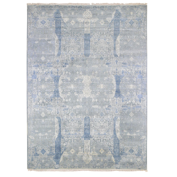 9'0" x 12'2" New Hand Knotted Blue Wool & Pure Silk Rectangle Oriental Rug - MOA10266954