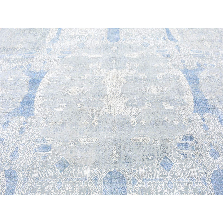 9'0" x 12'2" New Hand Knotted Blue Wool & Pure Silk Rectangle Oriental Rug - MOA10266954