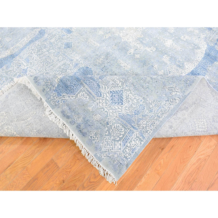 9'0" x 12'2" New Hand Knotted Blue Wool & Pure Silk Rectangle Oriental Rug - MOA10266954