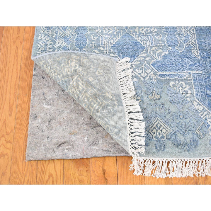 9'0" x 12'2" New Hand Knotted Blue Wool & Pure Silk Rectangle Oriental Rug - MOA10266954