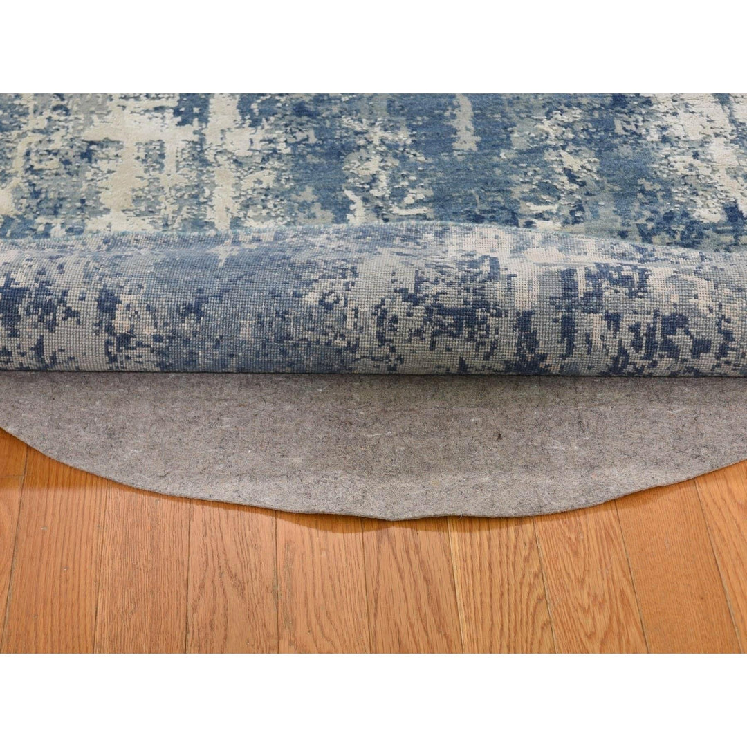 6'2" x 6'2" New Hand Knotted Blue Wool & Silk Round Oriental Rug - MOA10266961