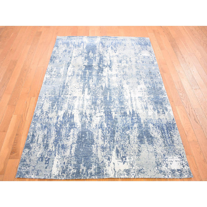 2'6" x 10'1" New Hand Knotted Blue Wool & Silk Runner Oriental Rug - MOA10266980