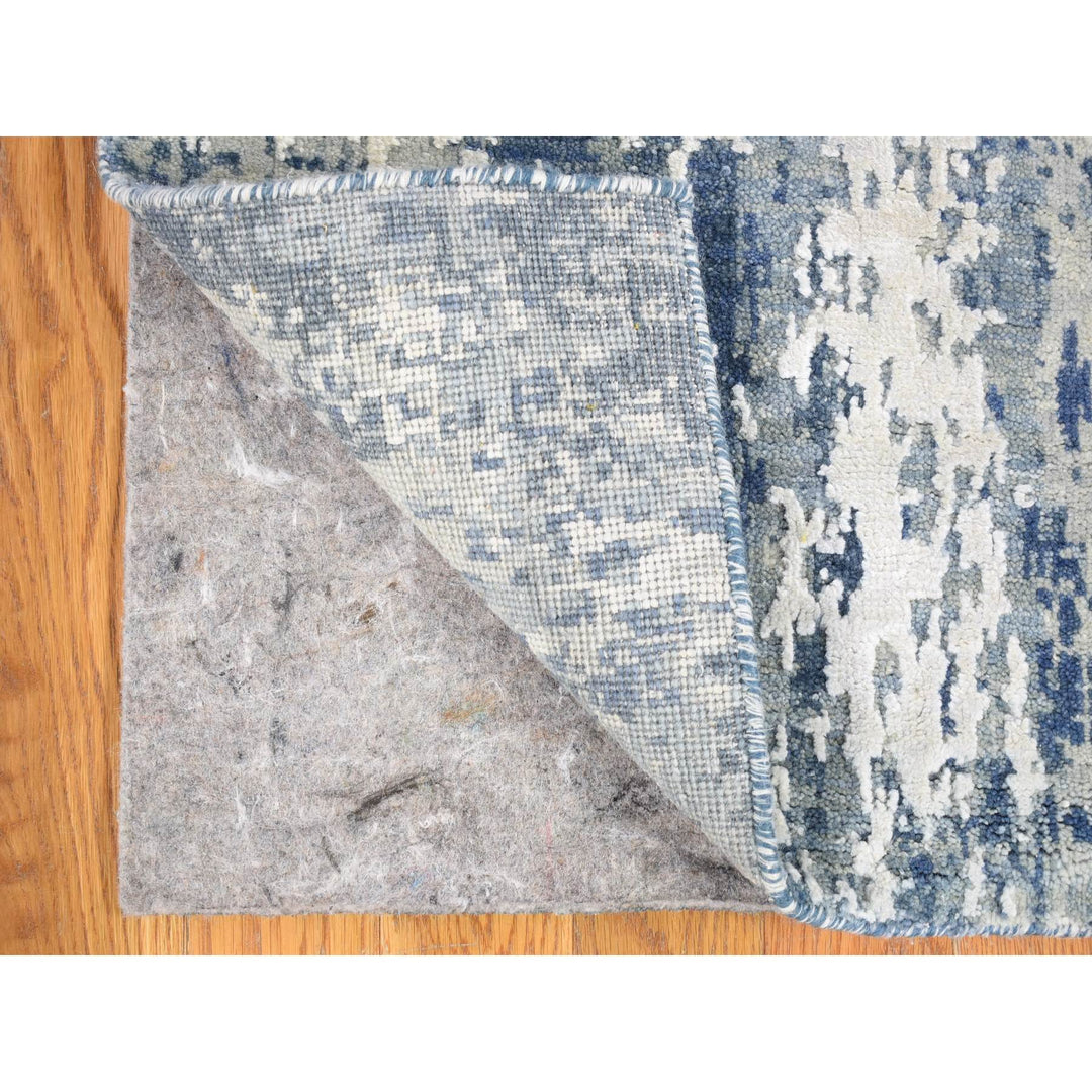 2'7" x 12'2" New Hand Knotted Blue Wool & Silk Runner Oriental Rug - MOA10266985