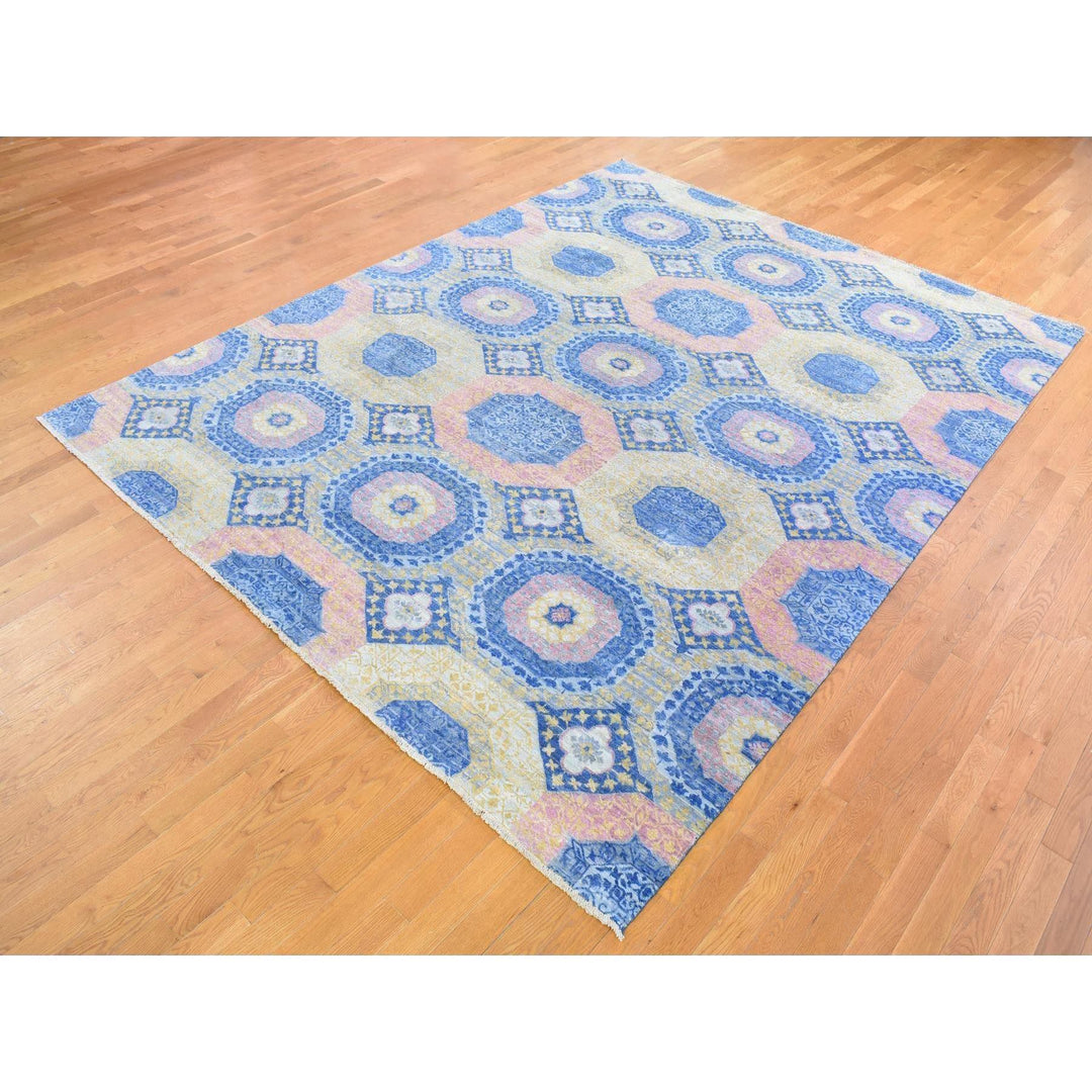 9'0" x 11'8" New Hand Knotted Blue Wool Rectangle Oriental Rug - MOA10266997