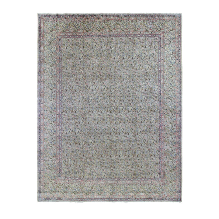 10'0" x 13'0" Vintage Hand Knotted Ivory Wool Rectangle Oriental Rug - MOA10266998