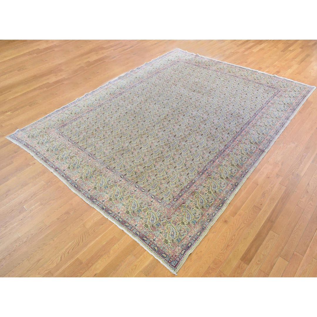 10'0" x 13'0" Vintage Hand Knotted Ivory Wool Rectangle Oriental Rug - MOA10266998