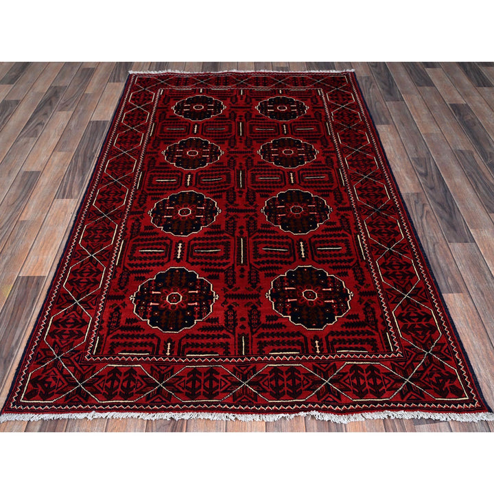 3'11" x 6'4" New Hand Knotted Red Wool Rectangle Oriental Rug - MOA102669