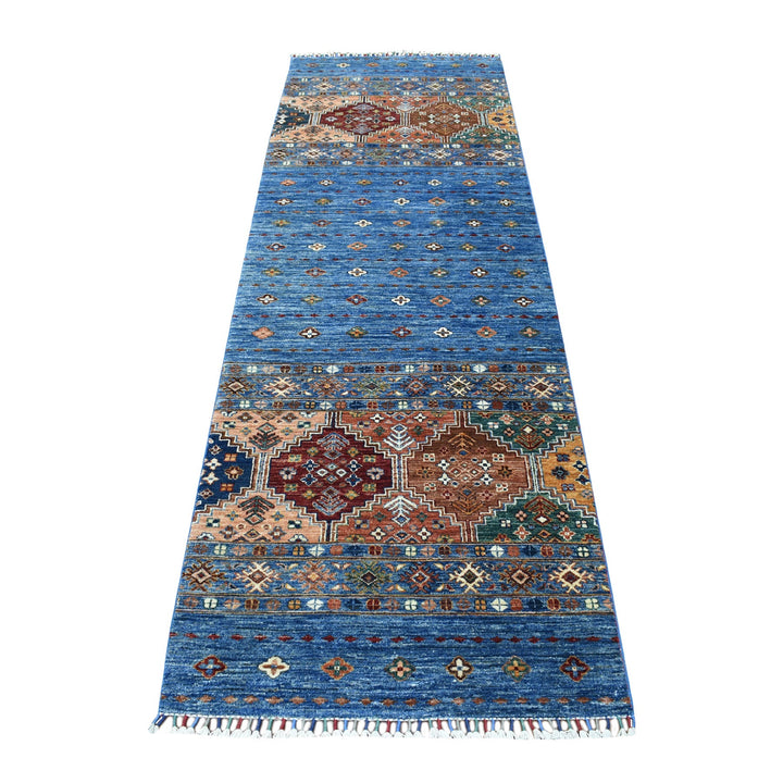 2'9" x 9'2" New Hand Knotted Blue Wool Runner Oriental Rug - MOA10267116